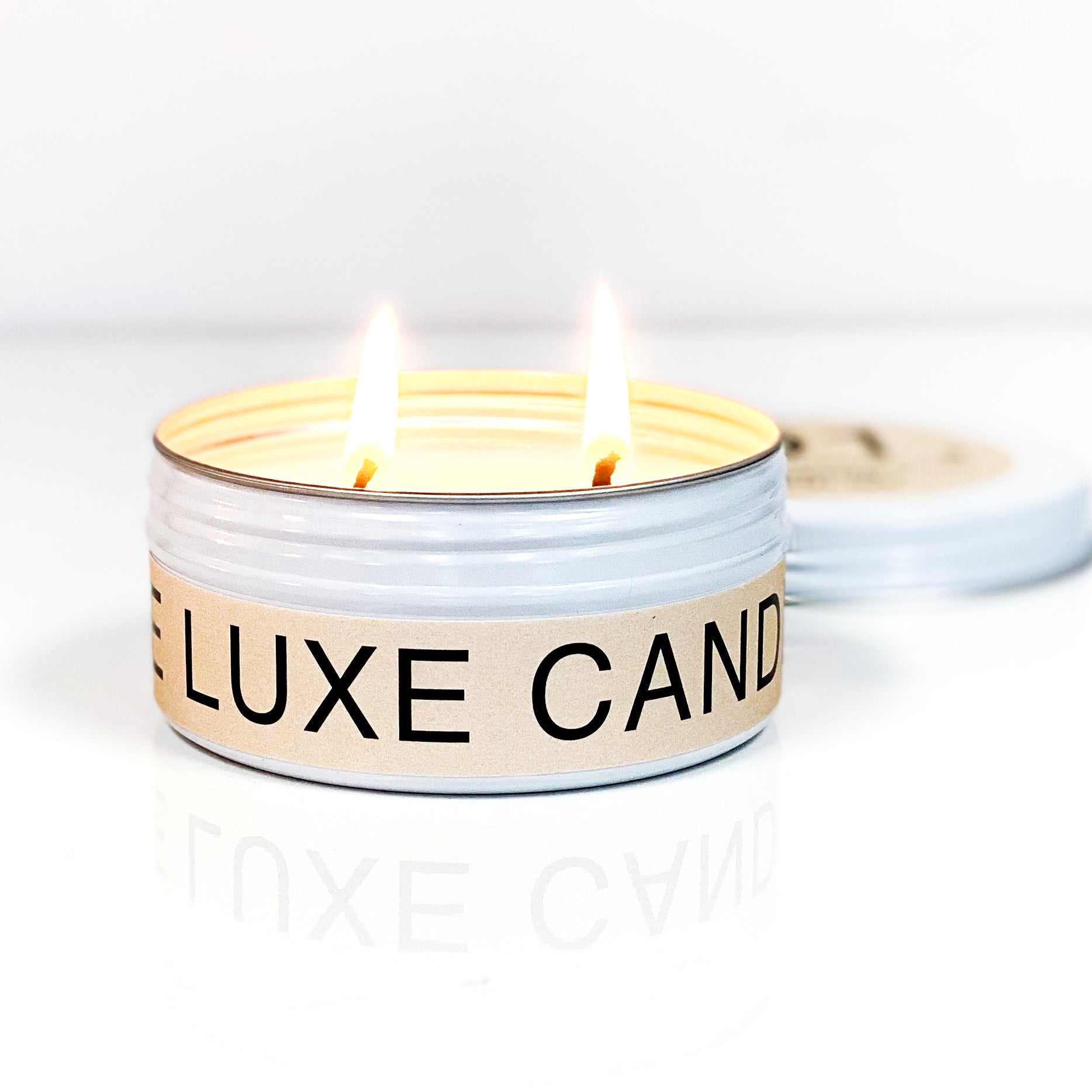 White candle tin | The Luxe Candle Co