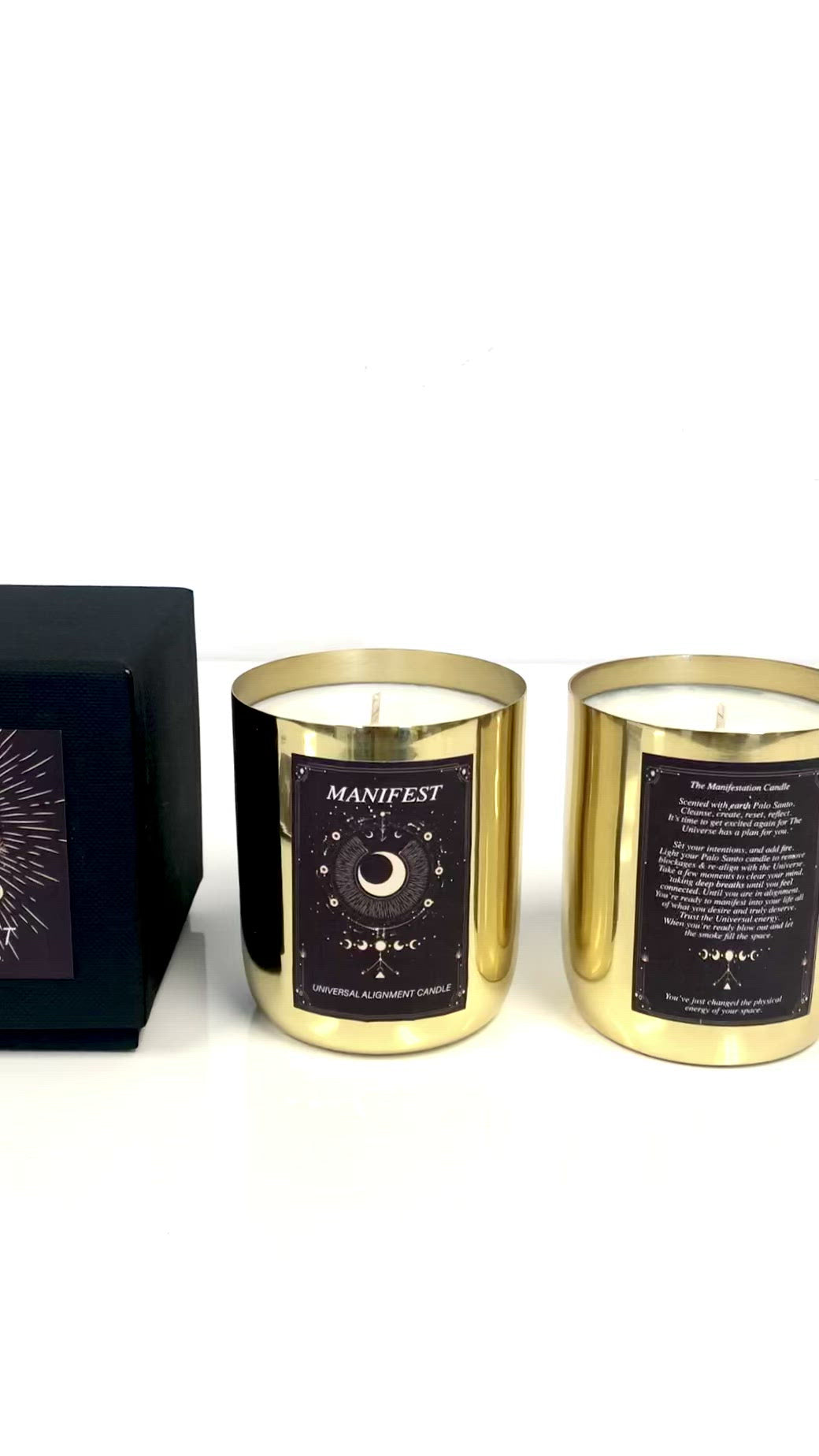 Gold and black palo santo scented candles by The Luxe Candle Co