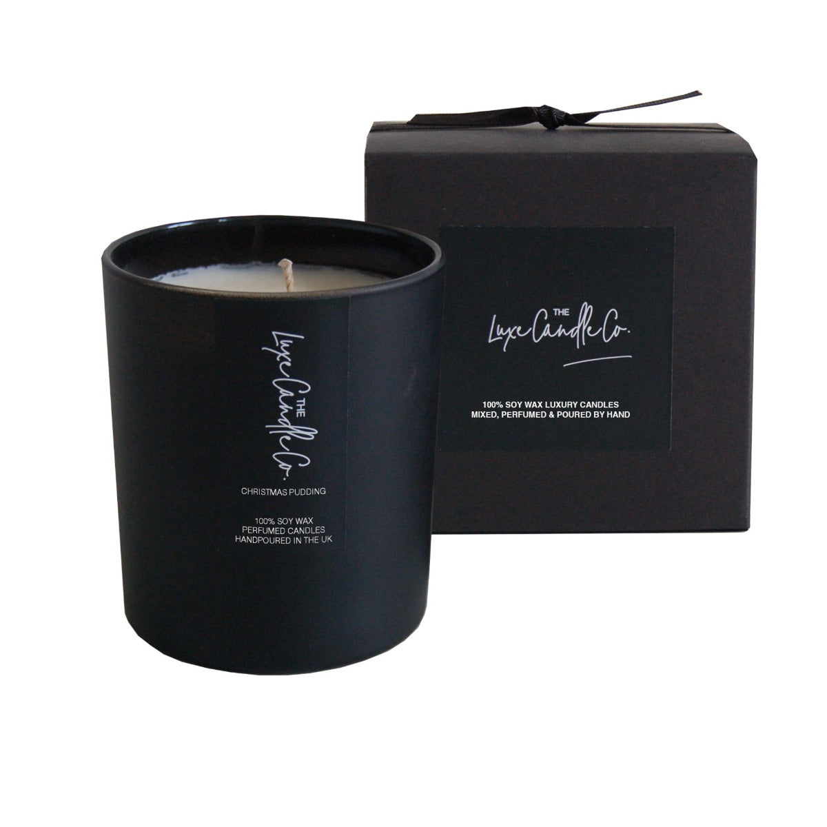 Black Christmas Pudding scented soy wax candle | by The Luxe Candle Co