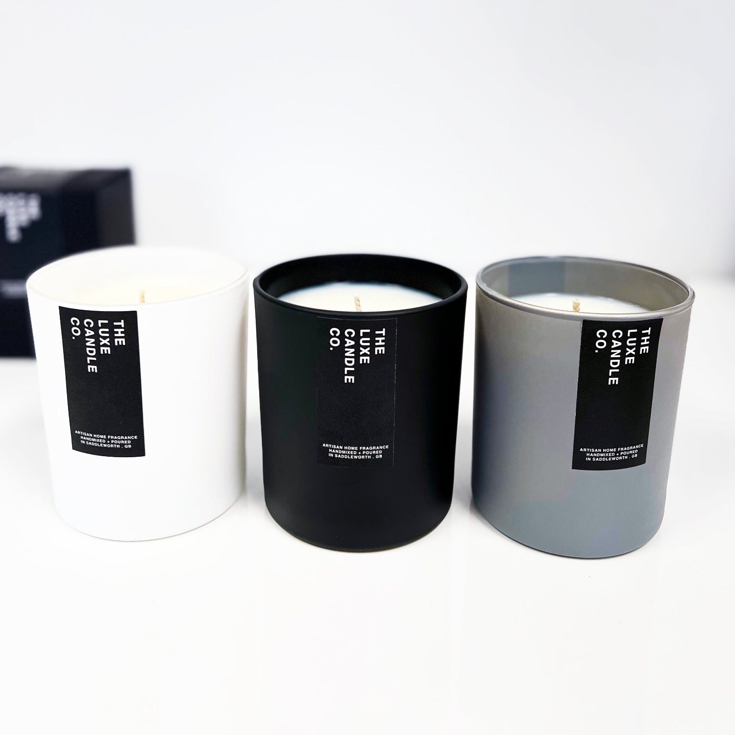 Scented candles UK - Coconut - white black grey glass