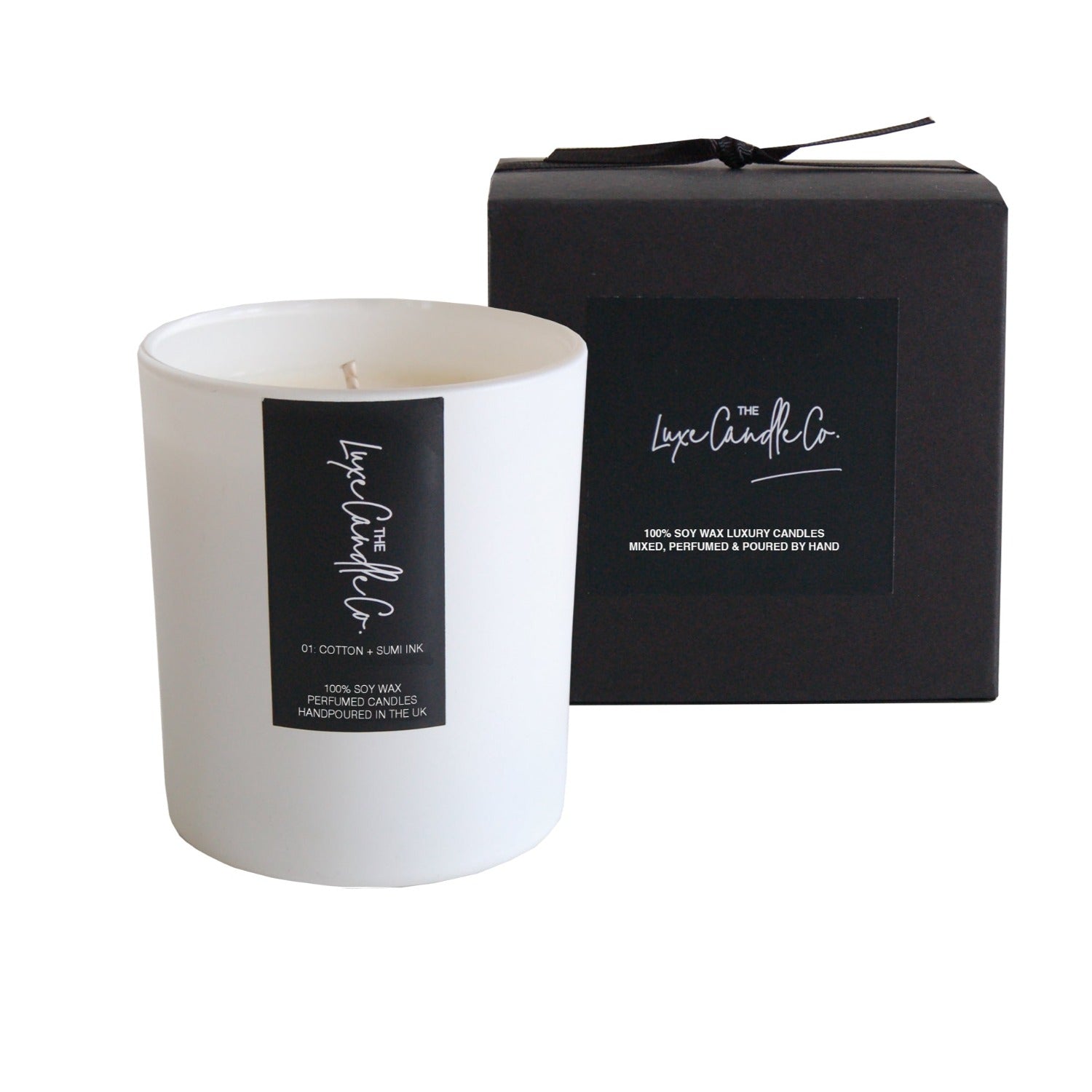 Luxury soy wax candle with cotton scent fragrance in white glass jar