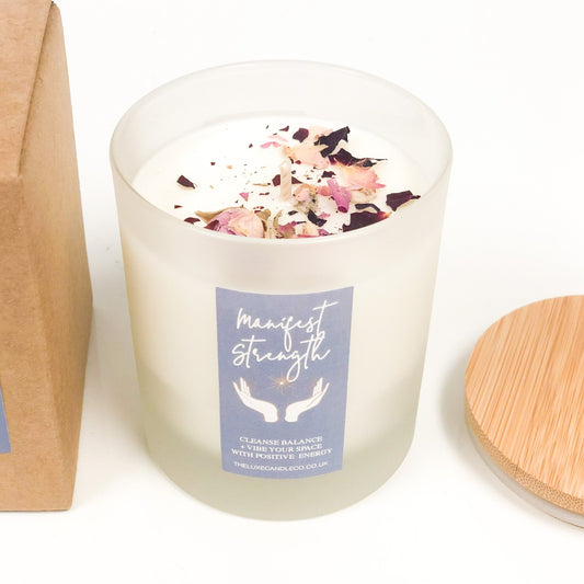 Blue manifestation strength and power candles by The Luxe Candle Co