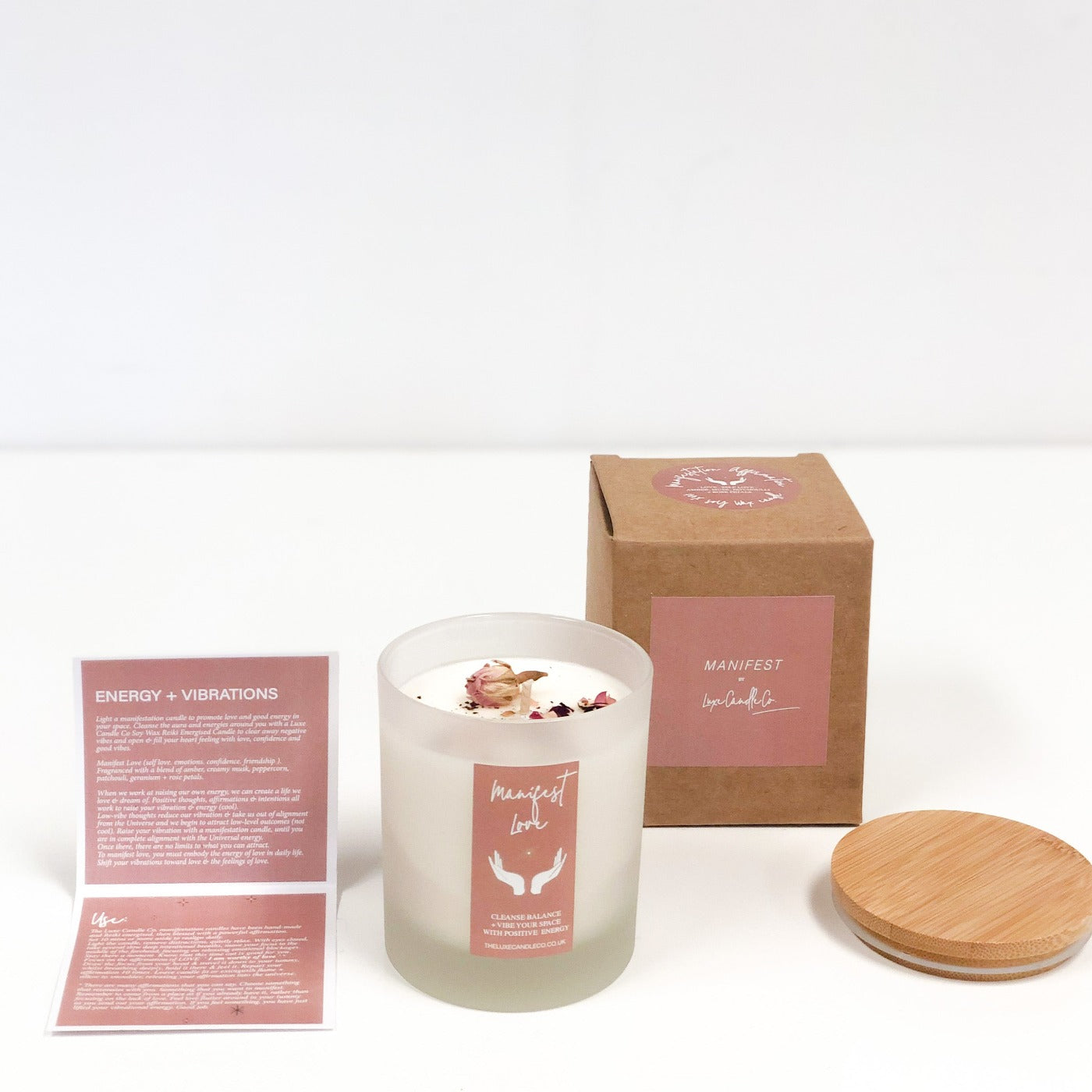 Manifest Love Candle | Cleanse balance + vibe your space with positive energy to attract love | The Luxe Candle Co.