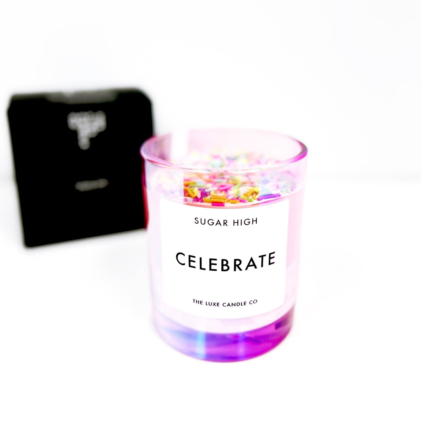 Luxury soy wax candle with birthday cake scent fragrance in black glass jar