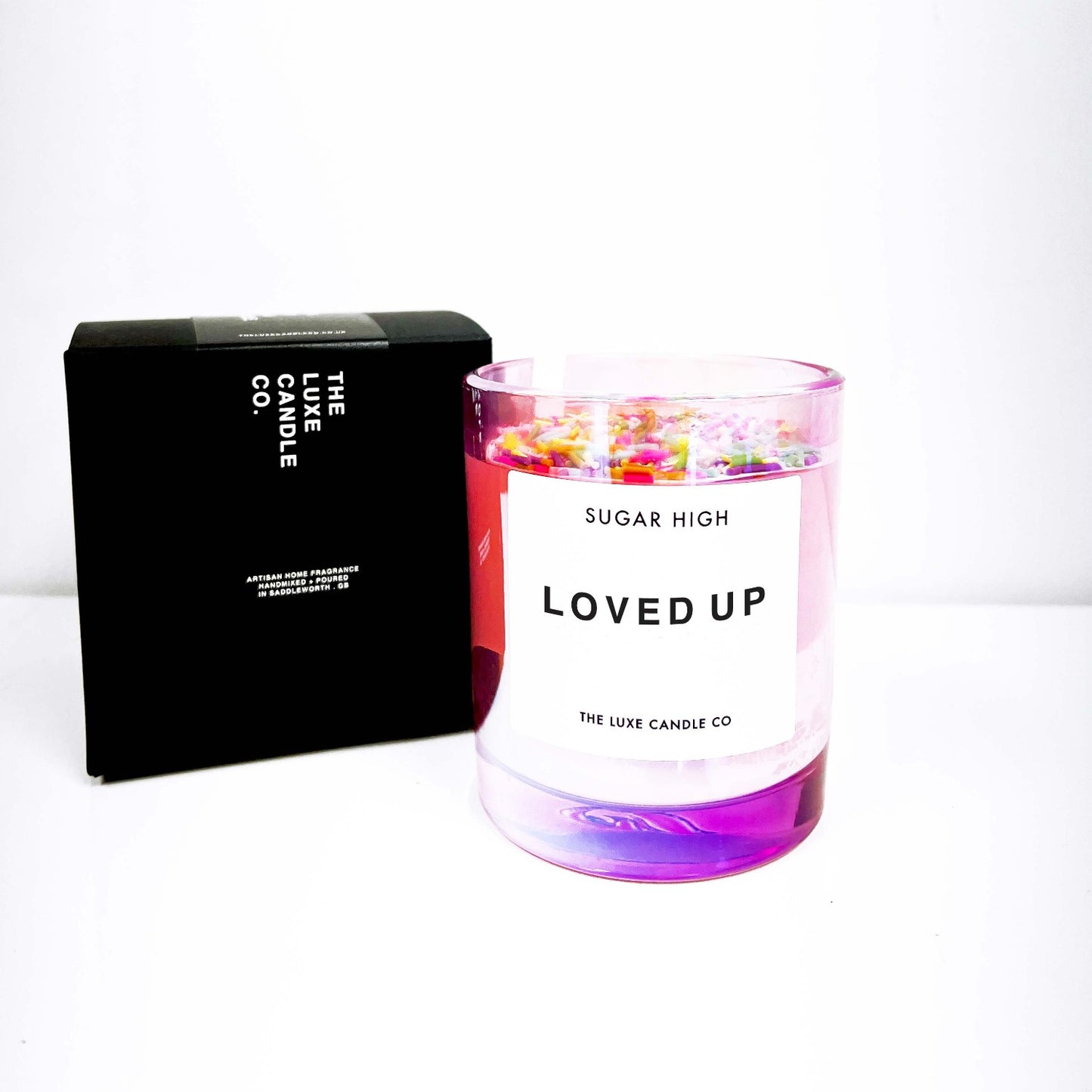 LUXURY VALENTINES CANDLE IN PINK SHINY IRIDESCENT GLASS JAR SMELLS LIKE CAKE MIXTURE