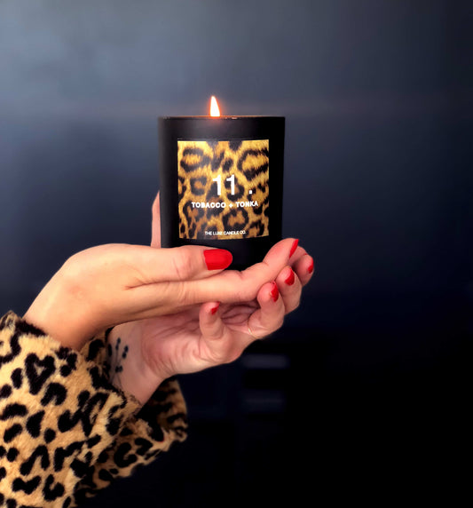 Leopard candle hand poured in Saddleworth by The Luxe Candle Co.