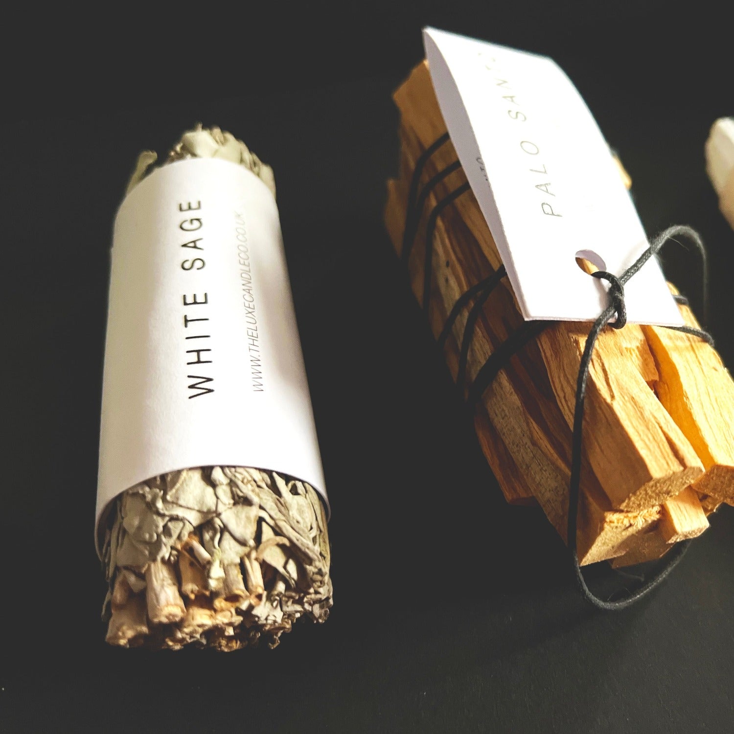 White sage smudging with sage stick - The Luxe Candle Co Wellness + Self Care Collection