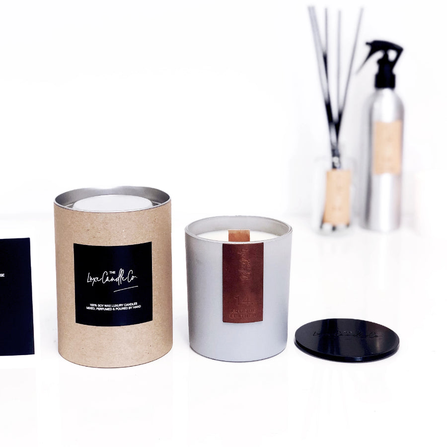 TAN LEATHER LUXURY SOY WAX CANDLE - 21 ANTIQUE LEATHER