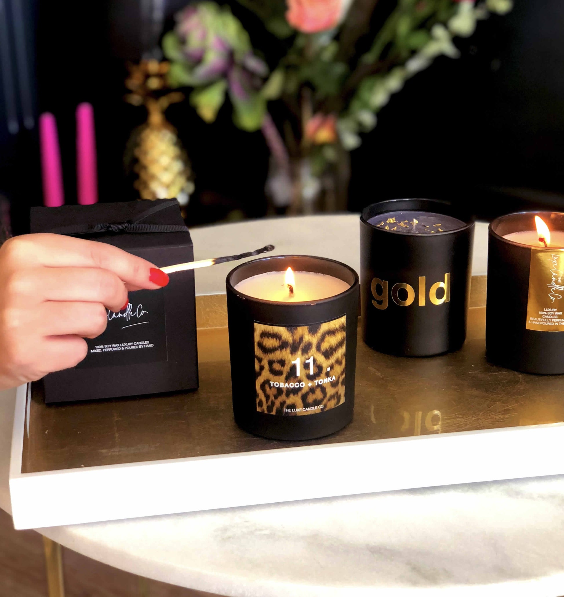 Luxury soy wax candles for her in black and leopard print stylish