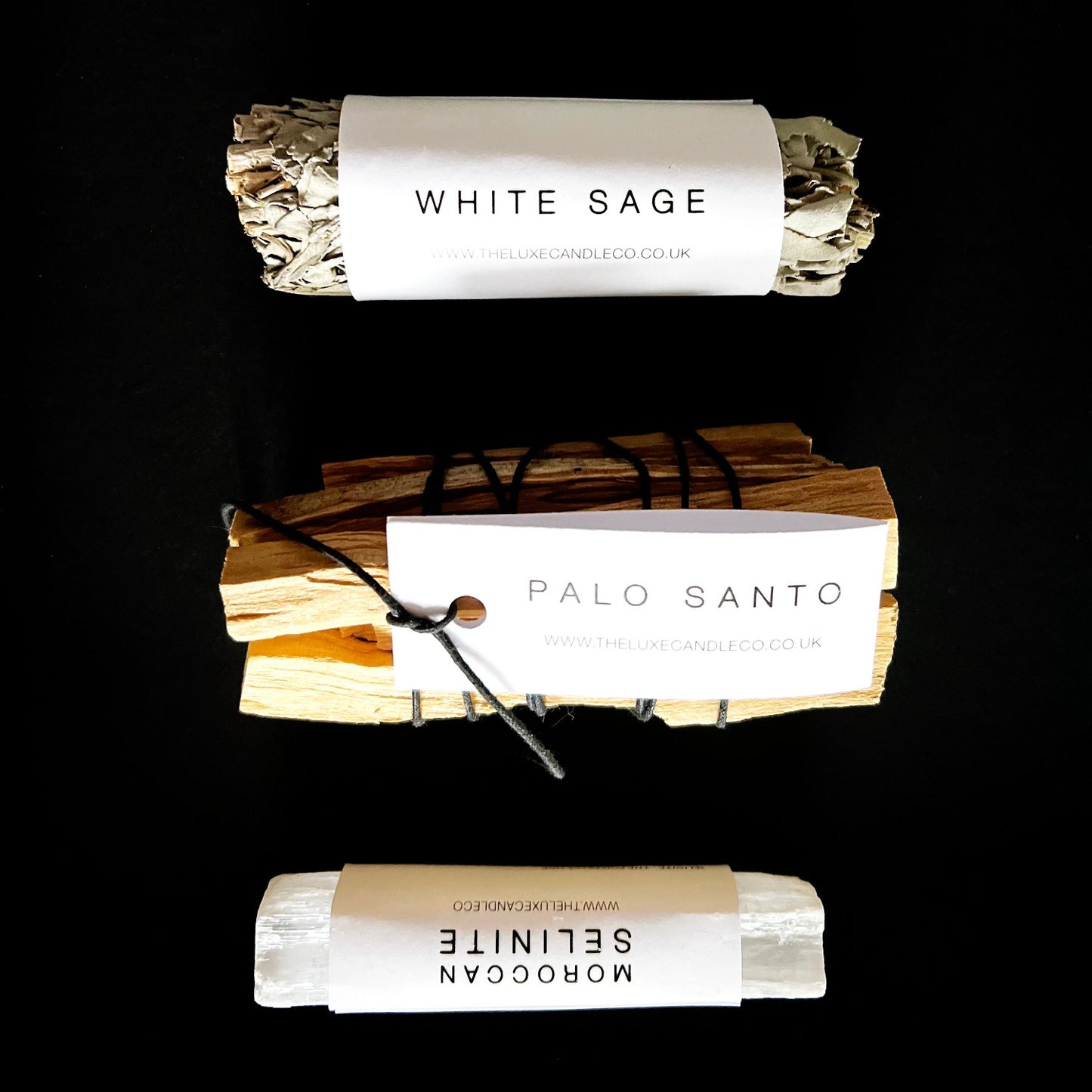 Gift Boxed Manifest Gift by The Luxe Candle Co. Includes sage, palo santo, selenite crystal
