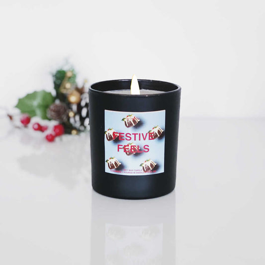 CHRISTMAS SOY WAX SCENTED CANDLE WITH VINTAGE STYLE PRINT
