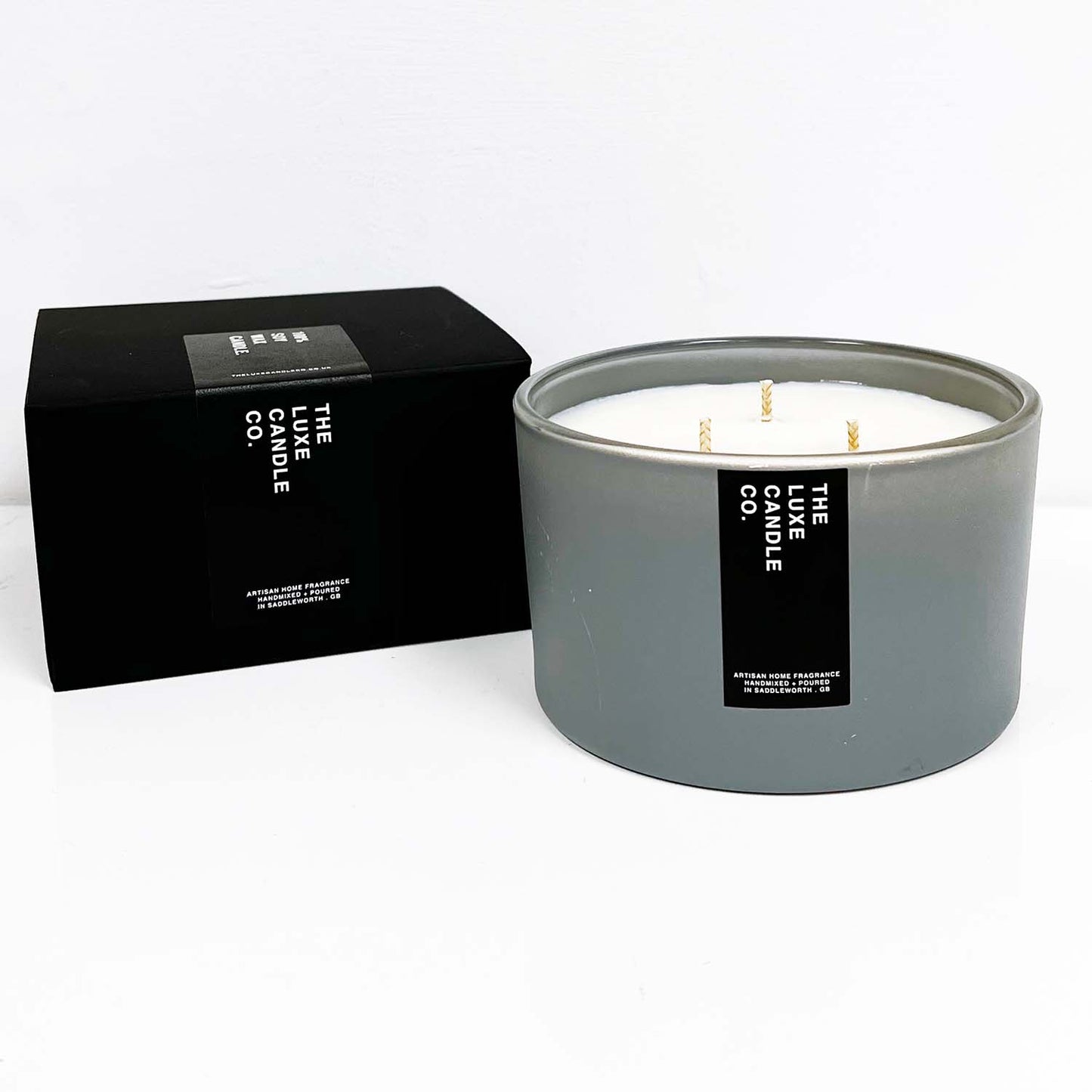 Scented 3 wick extra large candles in grey glass | Large soy wax candle with 3 wicks gift boxed 