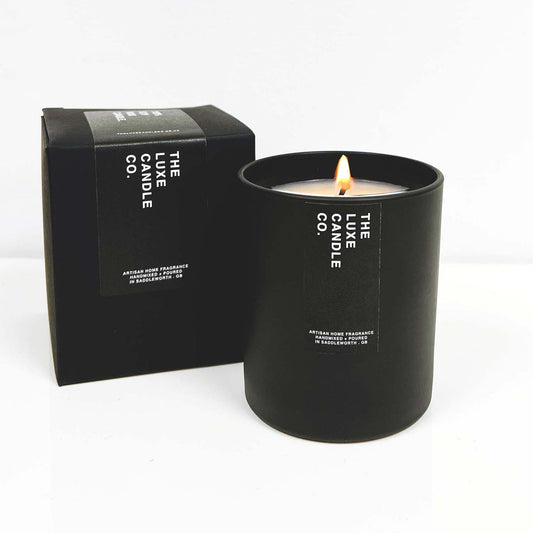 Luxury black vanilla scented soy wax candle with vanilla fragrance gift boxed