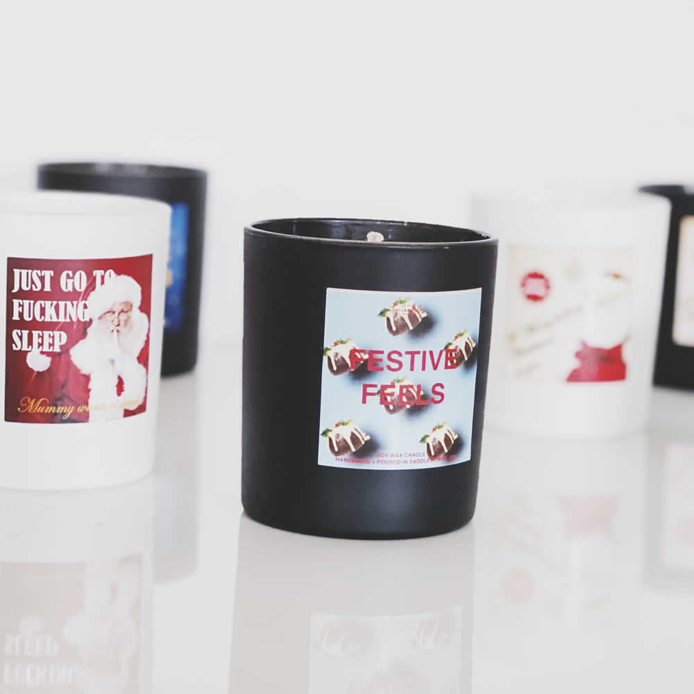 CHRISTMAS SOY WAX SCENTED CANDLE WITH VINTAGE STYLE PRINT